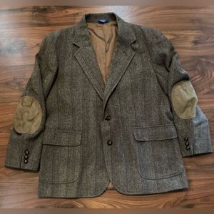 Pendleton Mens size 44 Brown Herringbone Wool Blazer Jacket w/ Elbow Patches Vtg